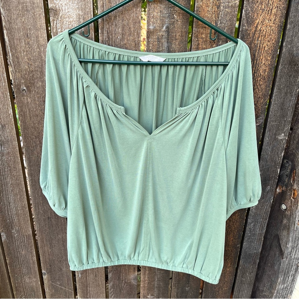 Lucky Brand Sandwashed Peasant Top In Green Sz XL